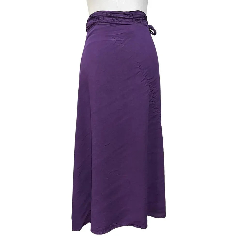 Just Cruising Purple Maxi Skirt Wrap Bohemian Embroidered Long Free Size